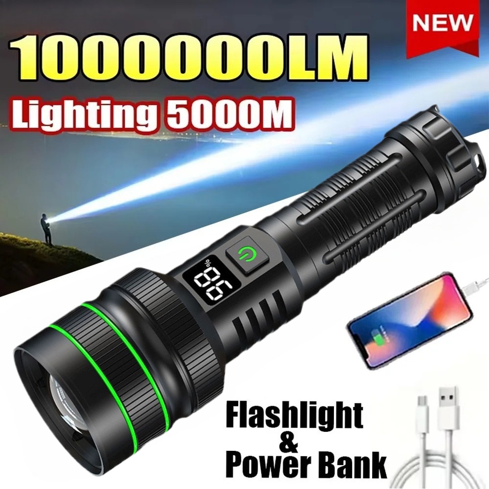 Outdoor Power Meter - Powerful LED Flashlight Zoomable Type-C Rechargeable