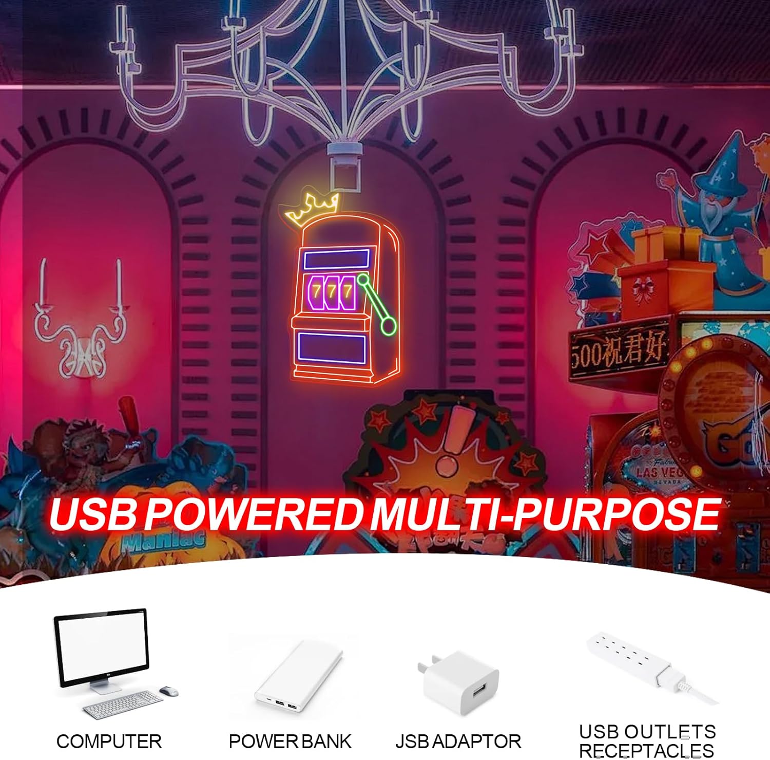 Slot Machine Neon Sign Game Ic - Outdoor Power For Wedding ulasan dan harga
